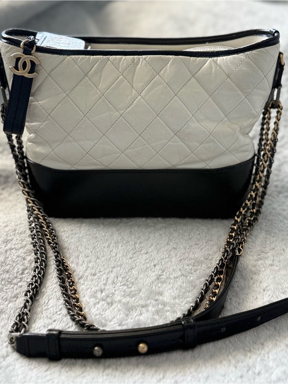 CHANEL Medium Gabrielle Hobo Bag Black & White Bicolor